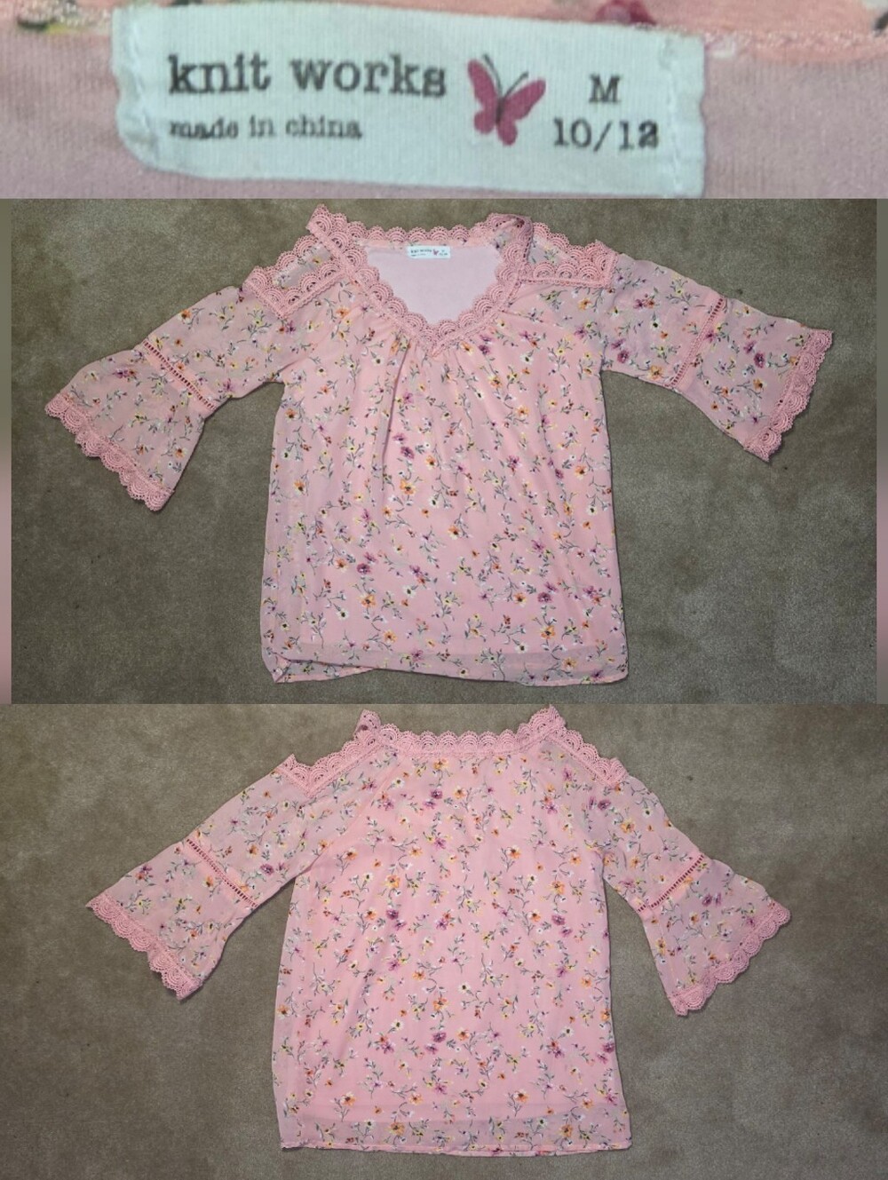 Girls Knit Works Pink Cold Shoulder Blouse Sz 10/12
